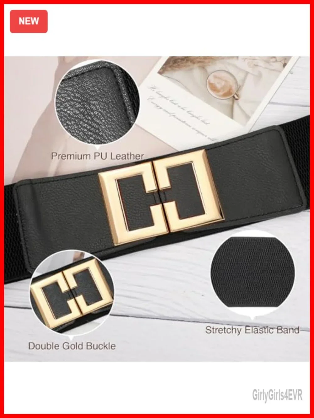 Wide Elastic Belts for Women Dresses Fashion Stretchy Waist Belt with Gold